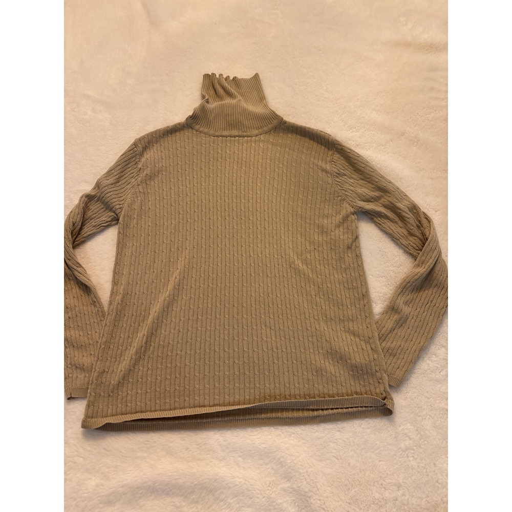 Brooks Brothers Womens Small 100% Silk Cable Knit Turtleneck Sweater Tan Beige